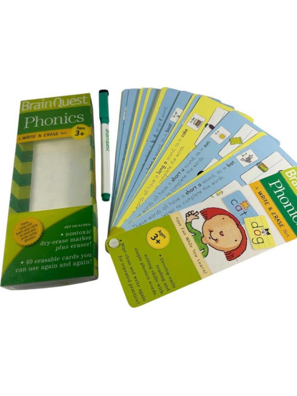 Brain Quest Phonics Write Erase Set 40 Reusable Cards Ages 3 and Up Home School
